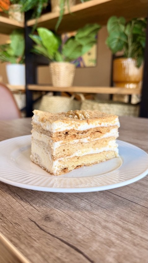Walnut honey layer cake slice at Wish Delish Cafe-Bistro